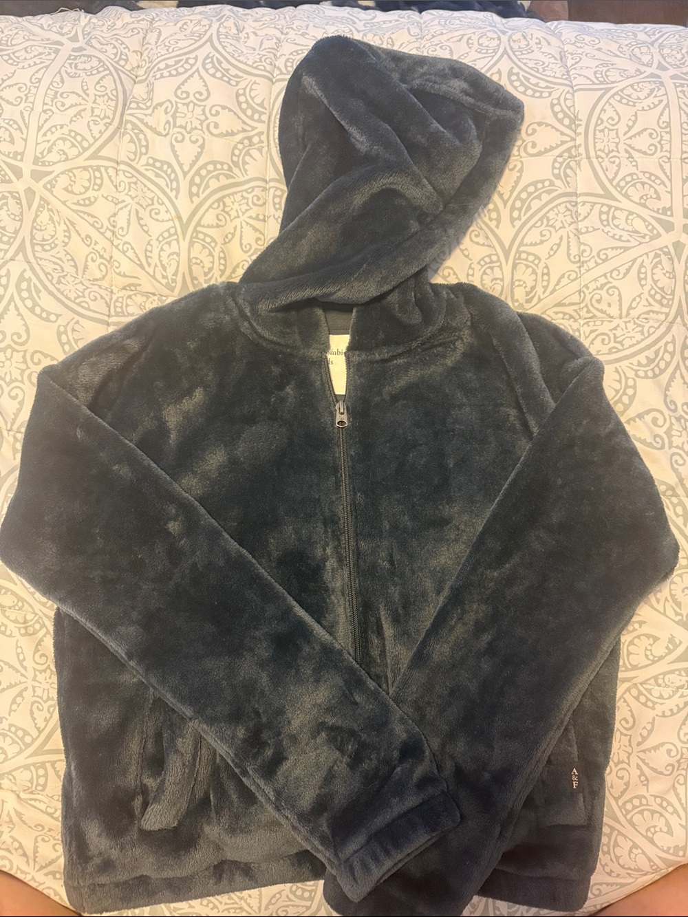 abercrombie kids Plush Hooded Zip-Up Sweater Jacket - Charcoal Gray